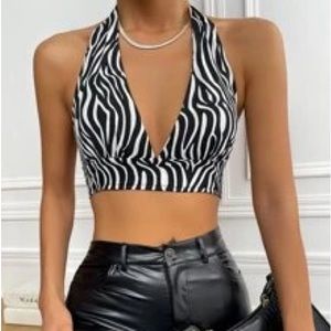 Zebra stripe backless crop halter top